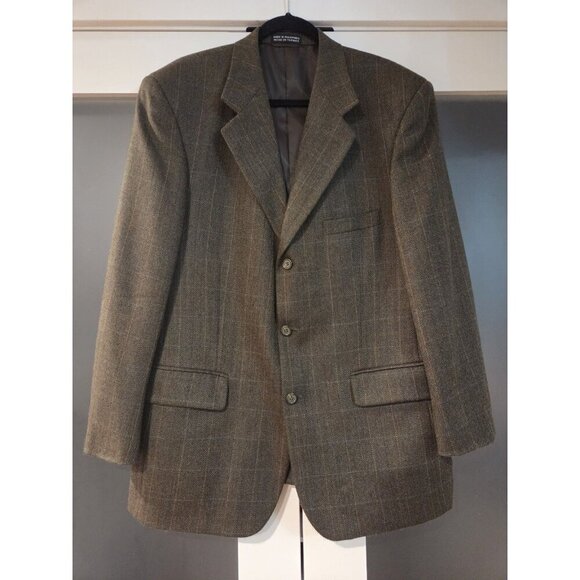 Stafford Lambswool Blazer Sz 43R Green Herringbone Plaid Sport Coat Elevated - Picture 2 of 13